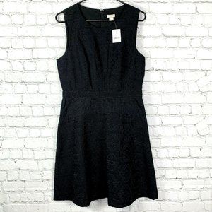 J Crew Factory Fit Flare Dress Jacquard Eyelet 8 Black A Line Sleeveless Zip NWT